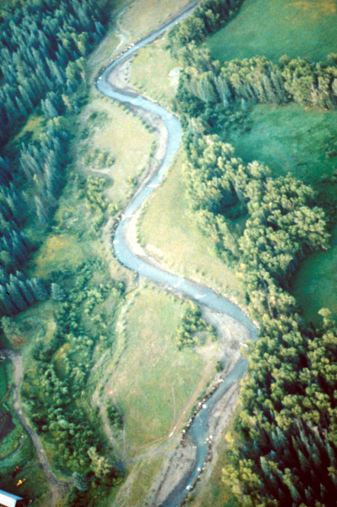 Blanco River following restoration showing meandering channel and constructed floodplain